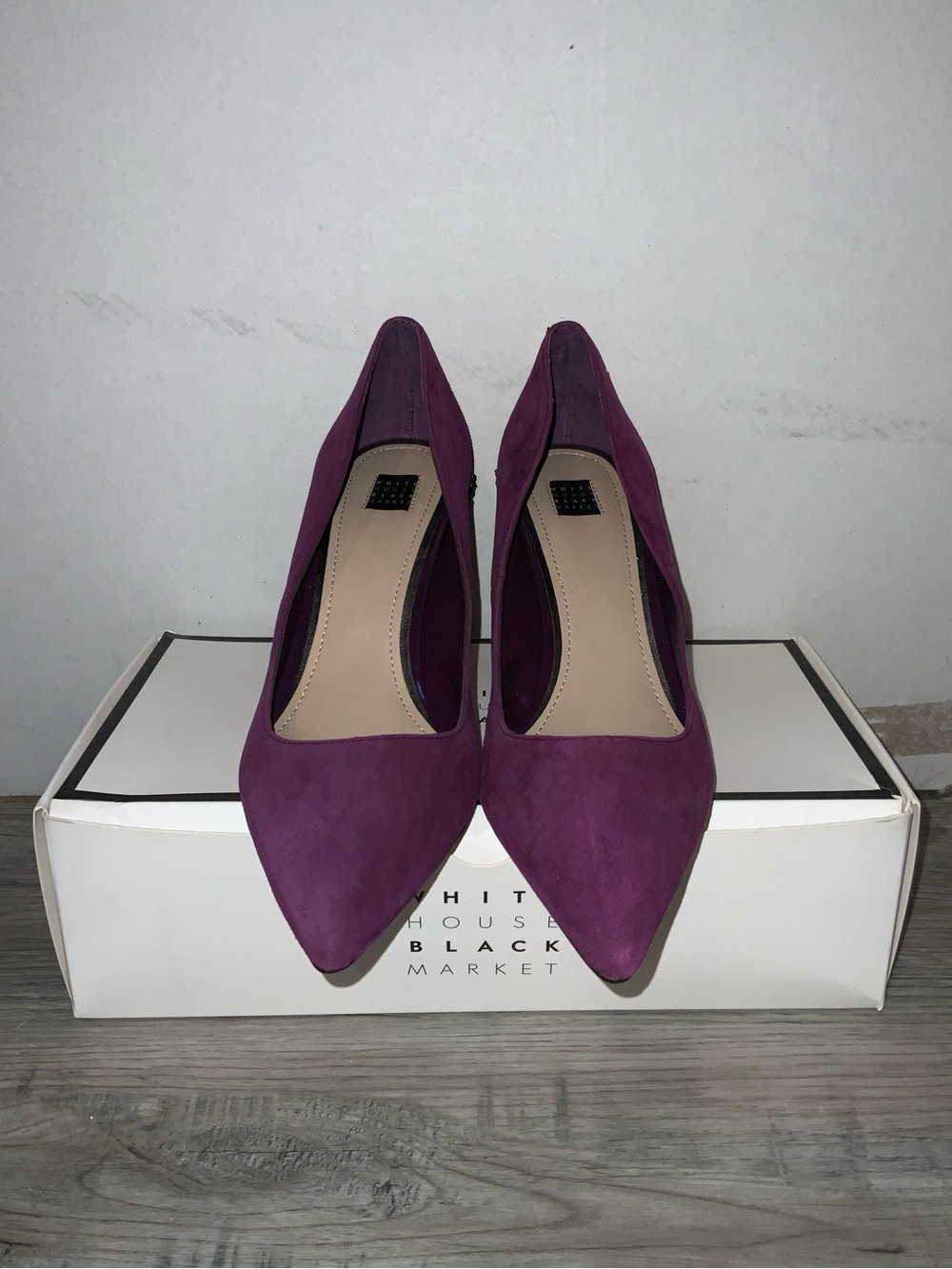 NWT White House Black Market Rich Plum Suede Heels